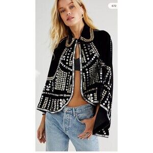 Free People Encore Embellished Velvet Cape One Size